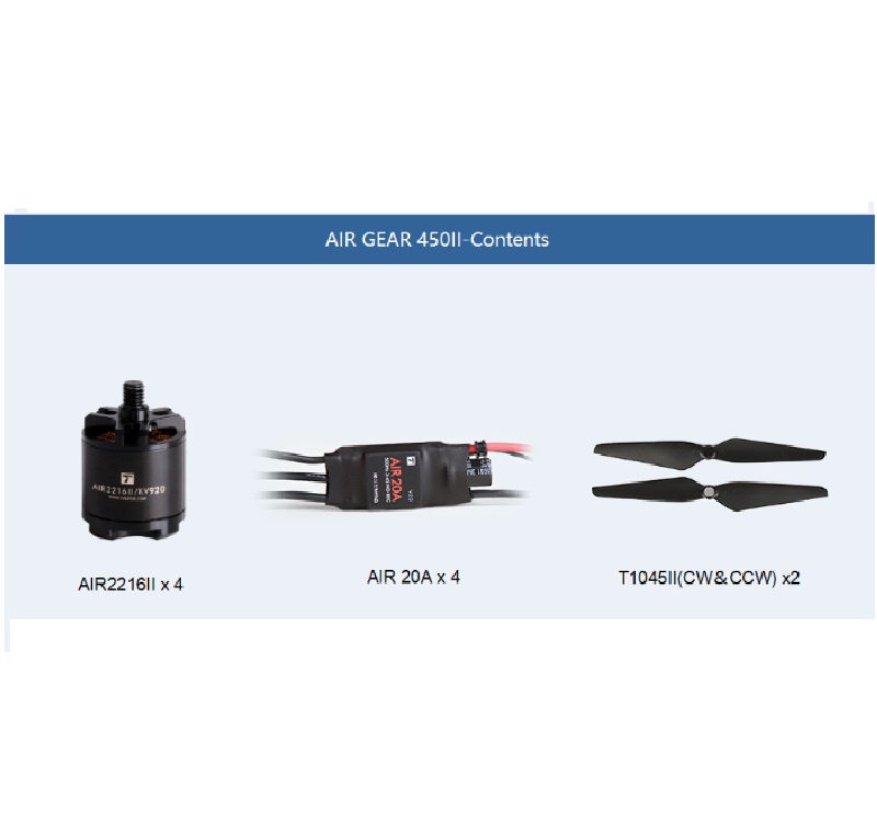 T-Motor Air Gear 450 Combo - AIR2216II/920KV Motors, AIR 20A V2.0 ESCs, T1045II Propellers - Image 6