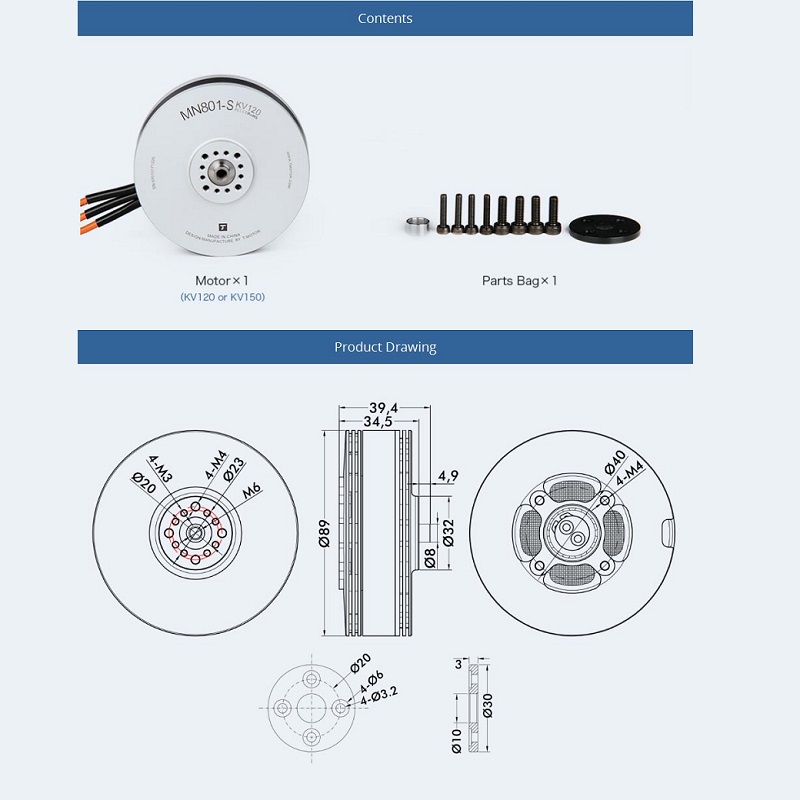 T-Motor MN801-S KV120 Heavy-Lift Brushless Motor - Image 2