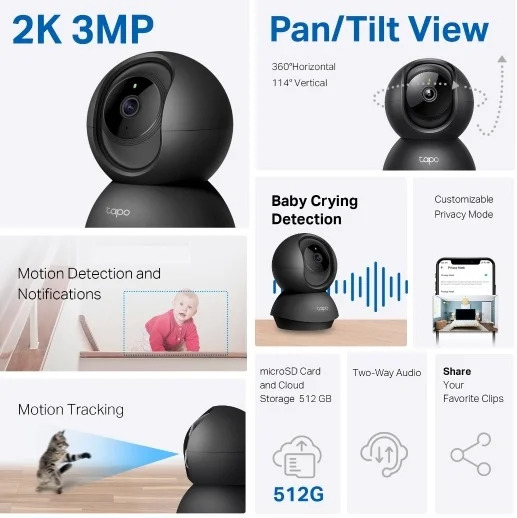 Tapo TP-Link C211 2K 3MP Pan/Tilt Indoor Wireless Security Camera - Image 4