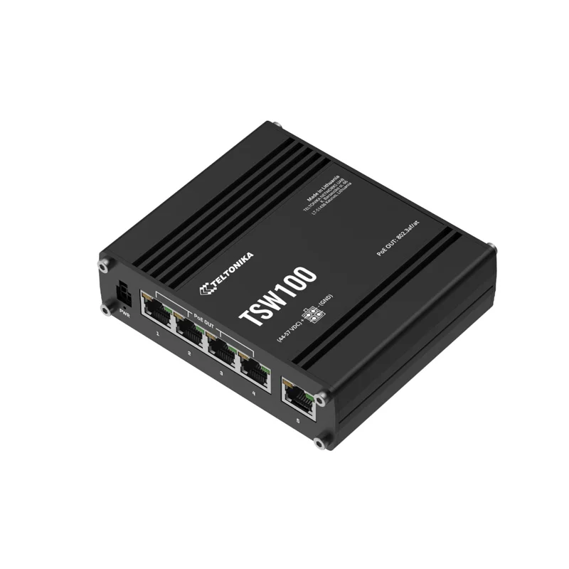 Teltonika TSW100 Industrial 5-Port Gigabit PoE+ Ethernet Switch - Image 2