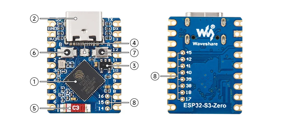 Waveshare ESP32-S3 Mini Development Board w/ ESP32-S3FH4R2, 240MHz, Wi-Fi & BLE 5 - Image 3