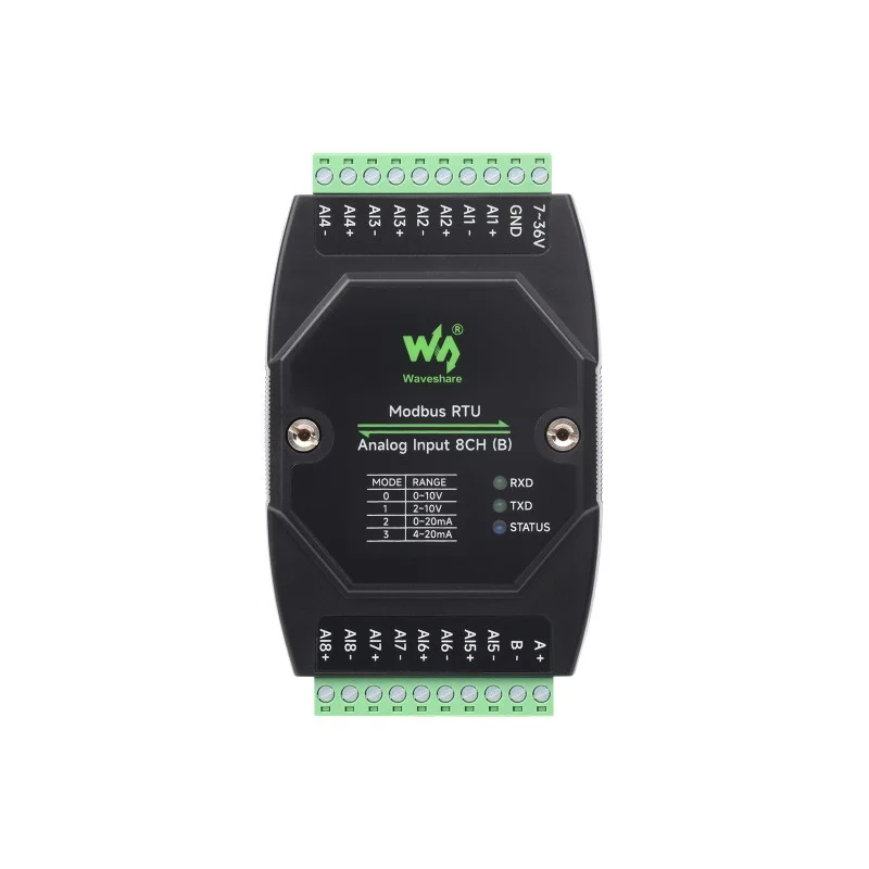 Waveshare Industrial 8-Channel Analog Acquisition Module, 0–10V, RS485 Modbus