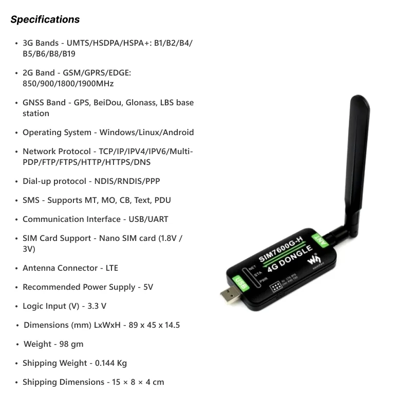 Waveshare SIM7600G-H 4G Dongle w/ GNSS & Global Band - Image 4