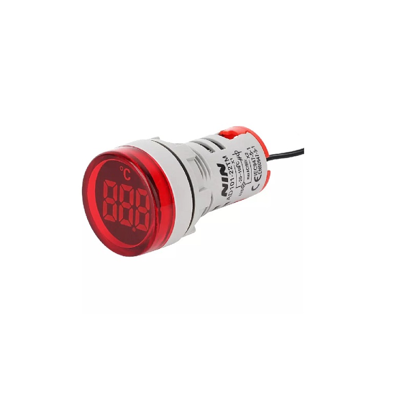 AD16-22TM (AD101-22TM) Round LED Temperature Indicator Light - Red -20~199℃ 22mm Panel Mount - Image 2