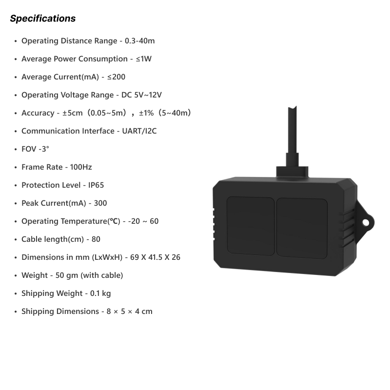 Benewake TF02-Pro LiDAR Distance Ranging Sensor IP65 - UART/I2C/IO Interface - Image 4