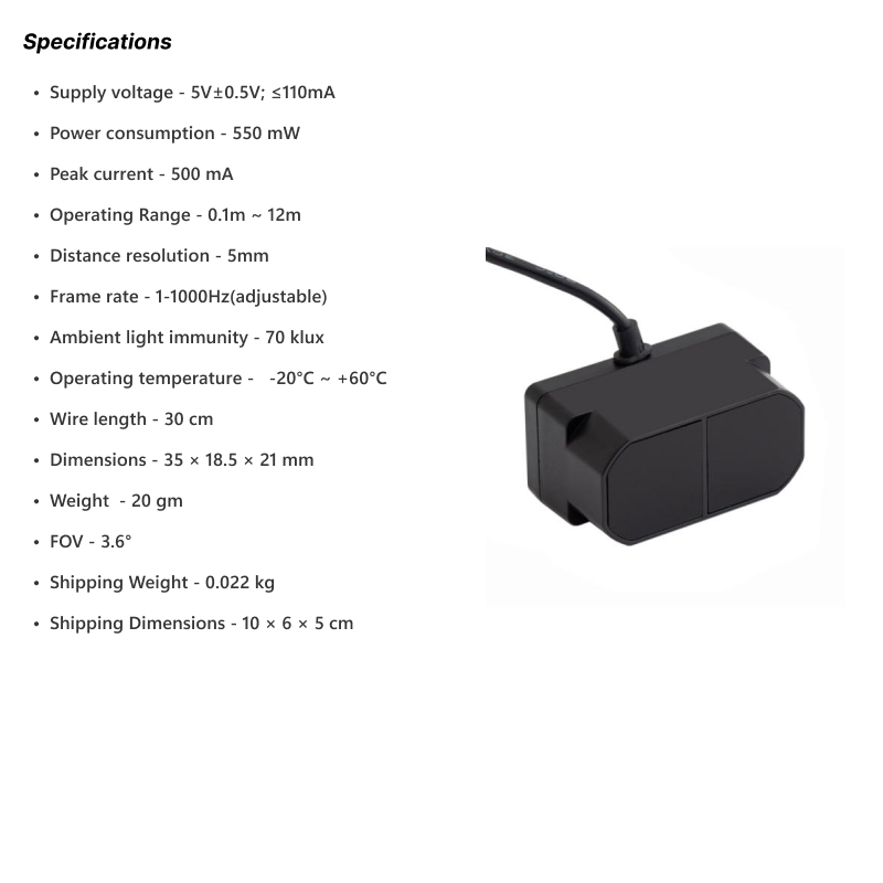 Benewake TFMini Plus LiDAR Distance Sensor (Range: 0.1-12m) - UART Interface - Image 5