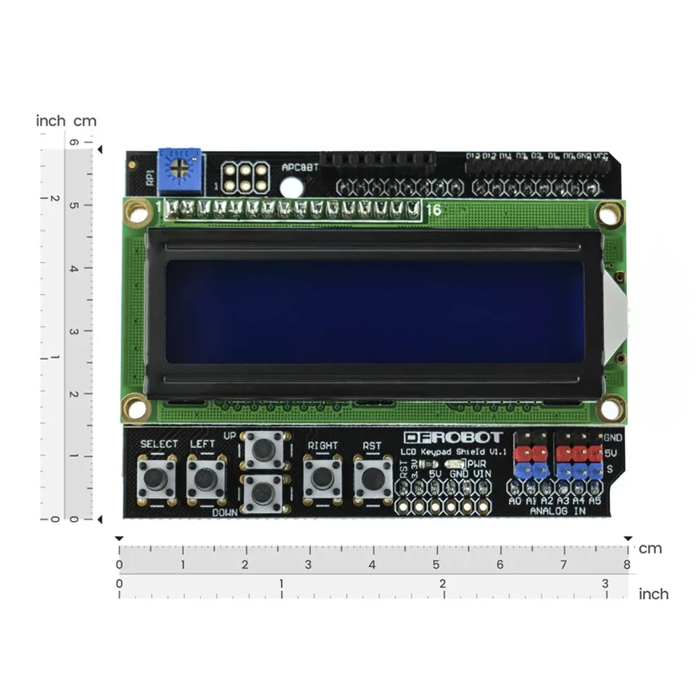 DFRobot Gravity 1602 LCD Keypad Shield for Arduino - 5V, 16x2 LCD, 6-Button Interface - Image 3