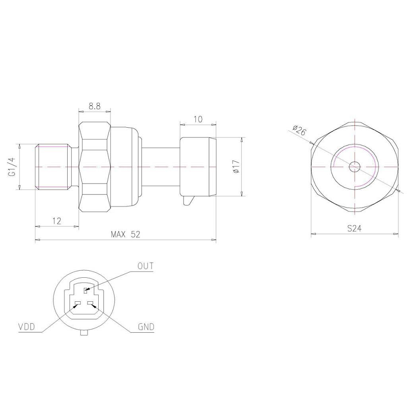 Generic 1.2MPa Stainless Steel Pressure Transducer Sensor - G1/4 Thread, 0.5-4.5V Analog Output - Image 5