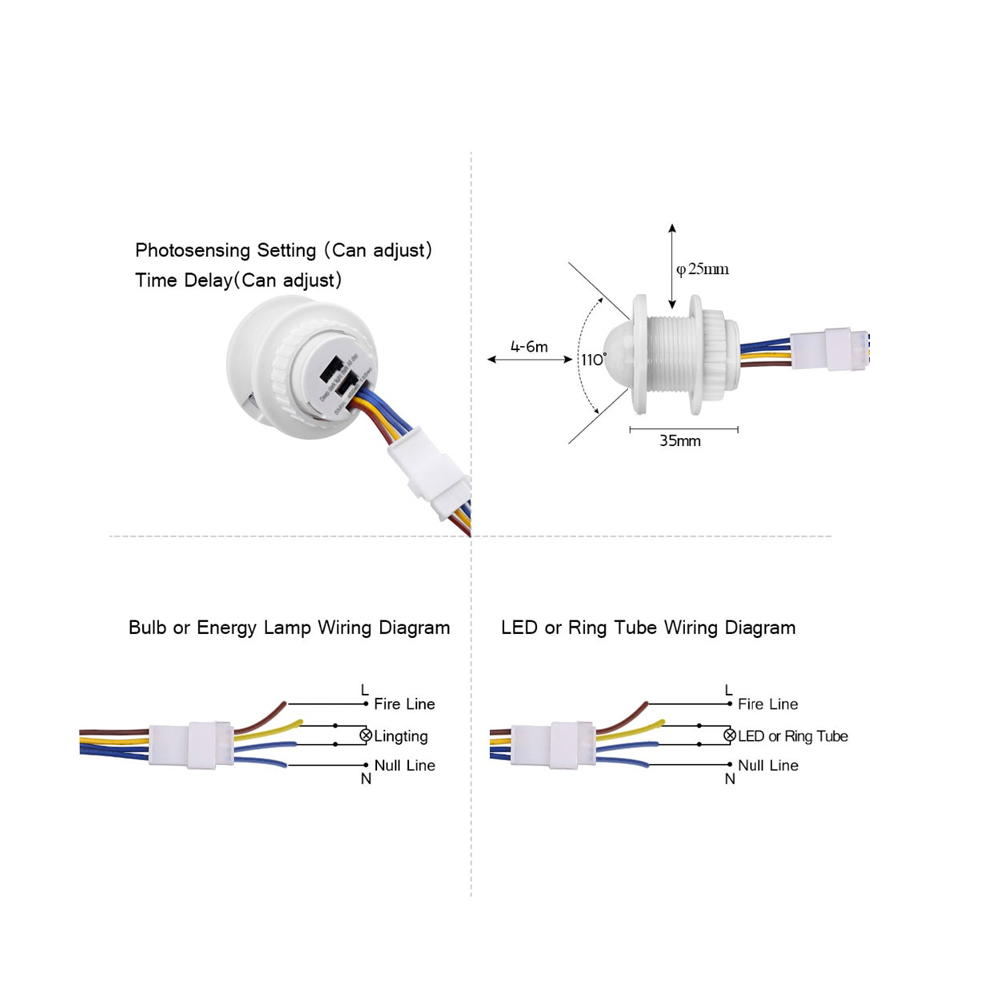 Generic PIR Motion Sensor Switch - AC 110-240V, 4-6m Range, 40mm Fitting Diameter - Image 4