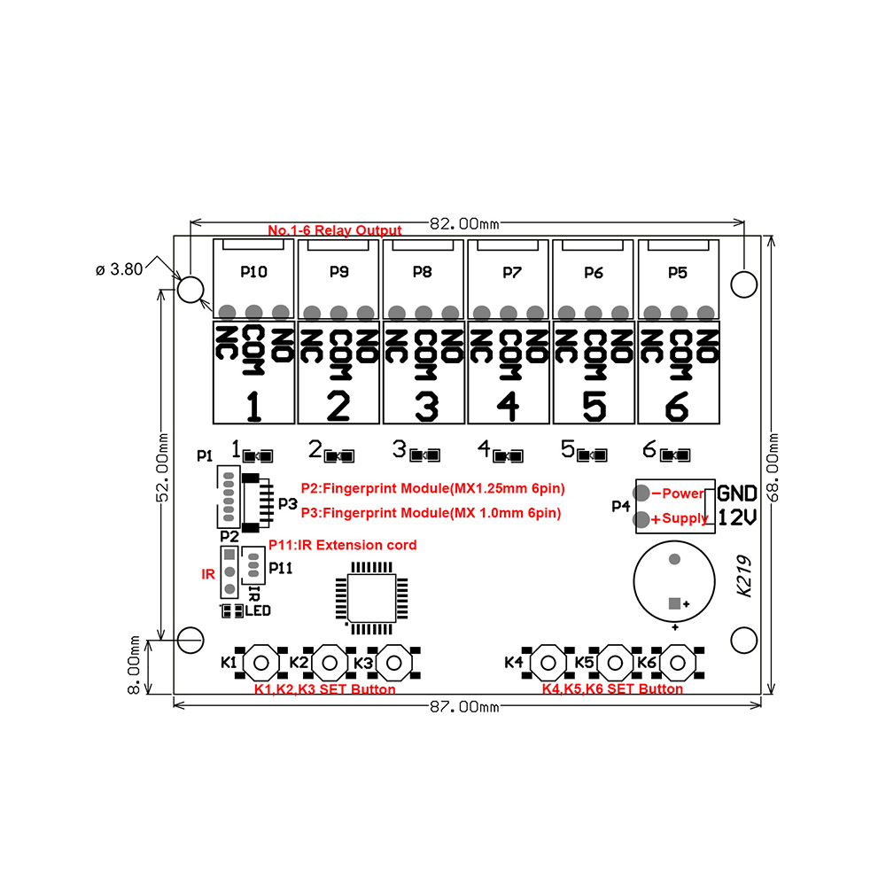 Grow K219-A Fingerprint Control Board - 12V DC, 120 Fingerprint Capacity, Relay Output - Image 2