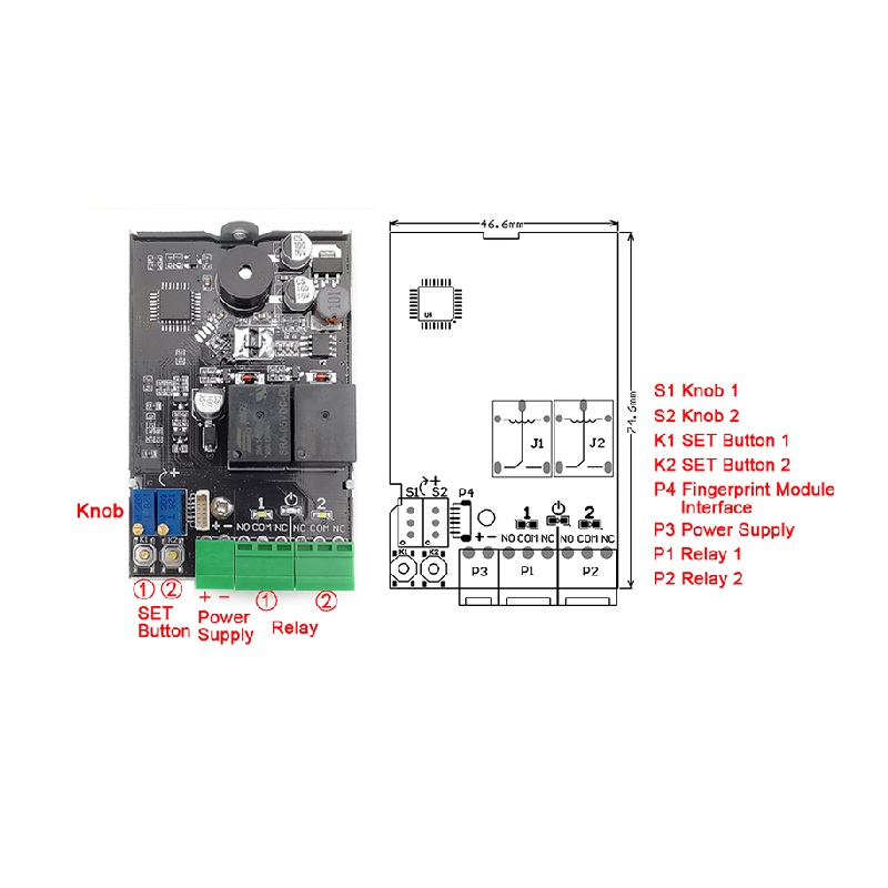Grow K220 Fingerprint Control Board - 200 Fingerprint Capacity, Dual 10A Relay Outputs, DC 10-24V - Image 2