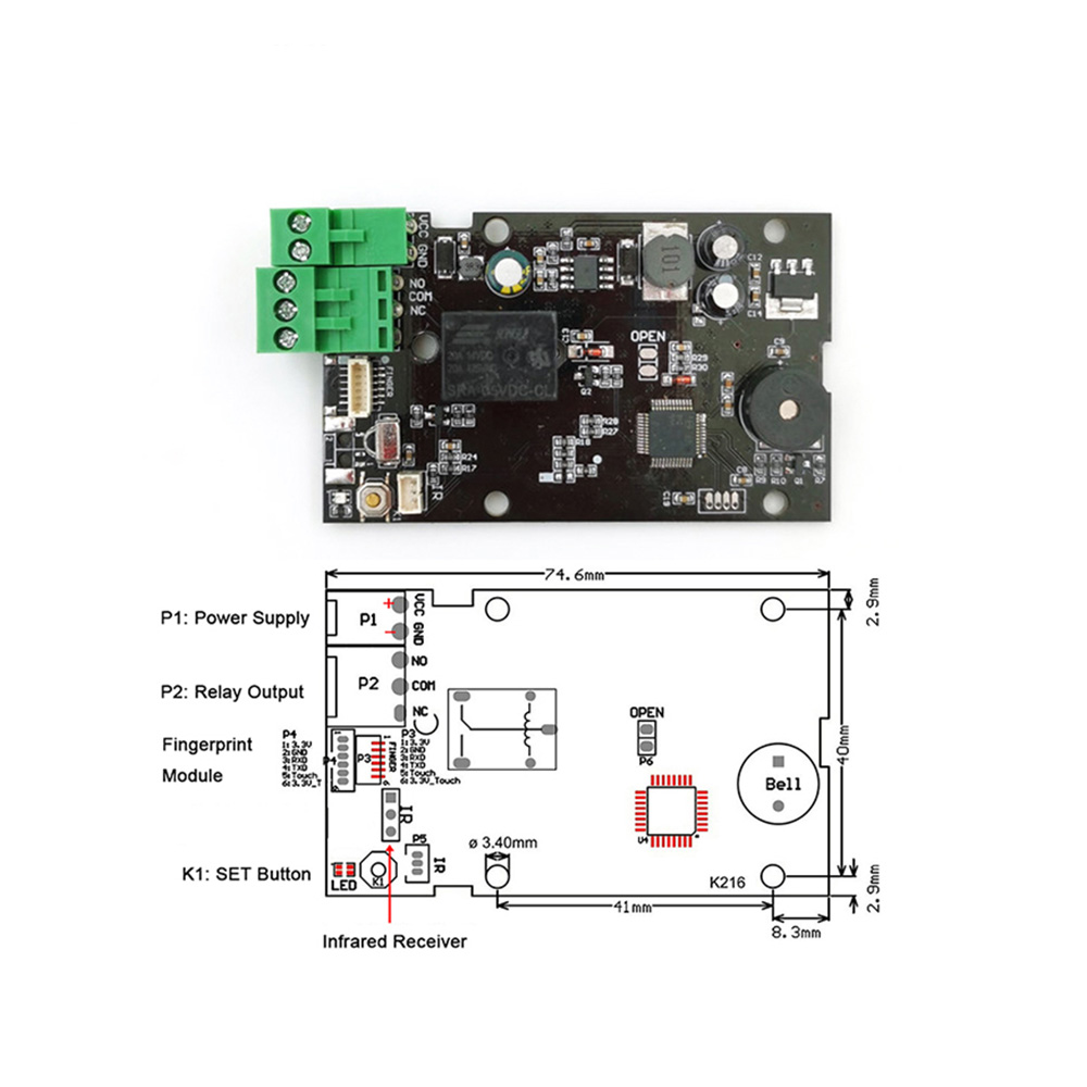Grow KL216 Fingerprint Control Board - Aluminum Housing, 10A Relay Output, 200 Fingerprint Capacity - Image 3