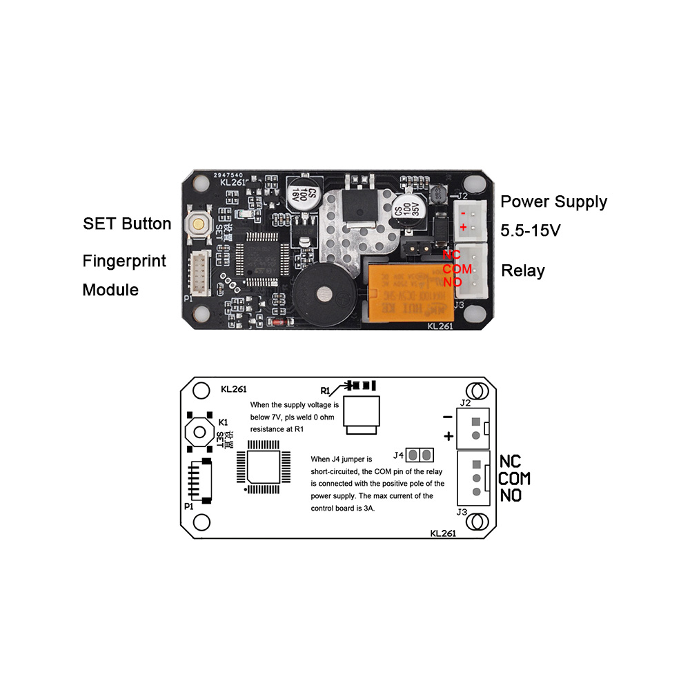 Grow KL261+R558-S Fingerprint Control Board - 5.5-15V DC, 10A Relay Output - Image 2