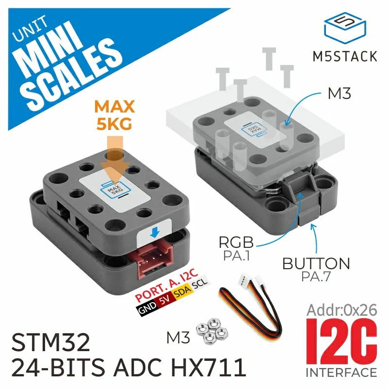 M5Stack Mini Scales Unit (HX711) - 5kg Load Cell, I2C Interface, STM32 MCU - Image 4