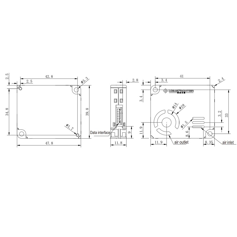 MemsFrontier MPM12-BG Laser PM Sensor (Air Inlet/Outlet Front, GH1.25mm Connector) - Image 2