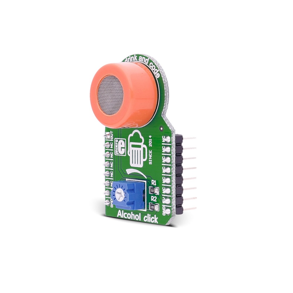 Mikroe Alcohol Click (Mikroe-1586) – MQ-3 Alcohol Gas Sensor Board, Analog Output, Range: 0.04~4mg/l