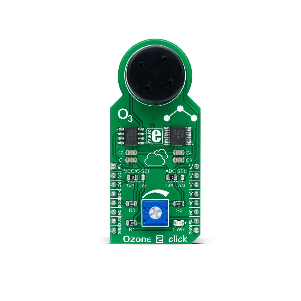 Mikroe OZONE 2 CLICK (Mikroe-2767) – MQ131 Ozone (O₃) Gas Sensor Board, Analog & SPI, mikroBUS