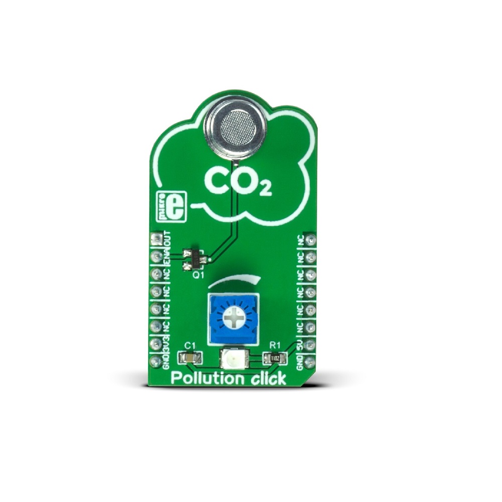 Mikroe POLLUTION CLICK (Mikroe‑2516) – WSP2110 VOC Gas Sensor Board, Analog, mikroBUS, Detection Range: 1~50 ppm
