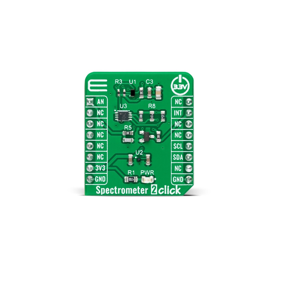 Mikroe SPECTROMETER 2 CLICK (Mikroe-5167) – VD6283TX Colour & Light Sensor Board, I²C, RGB/IR/Clear Channels, mikroBUS