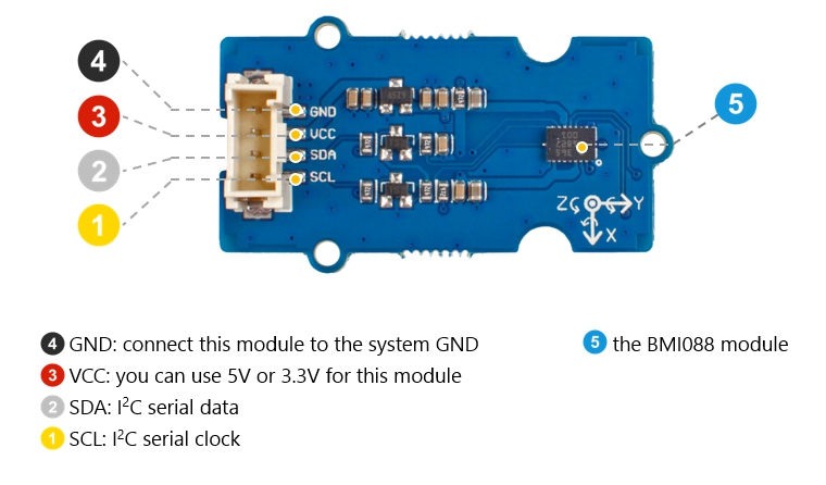 Seeed Studio Studio BMI088 Grove 6-Axis Accelerometer & Gyroscope Module - I2C Interface - Image 5