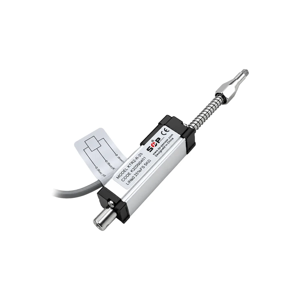 SOP KTR2-R-25 Linear Displacement Sensor, 25mm Stroke, 5KΩ, Spring Return, Analog Output, 24VDC, 1m Cable