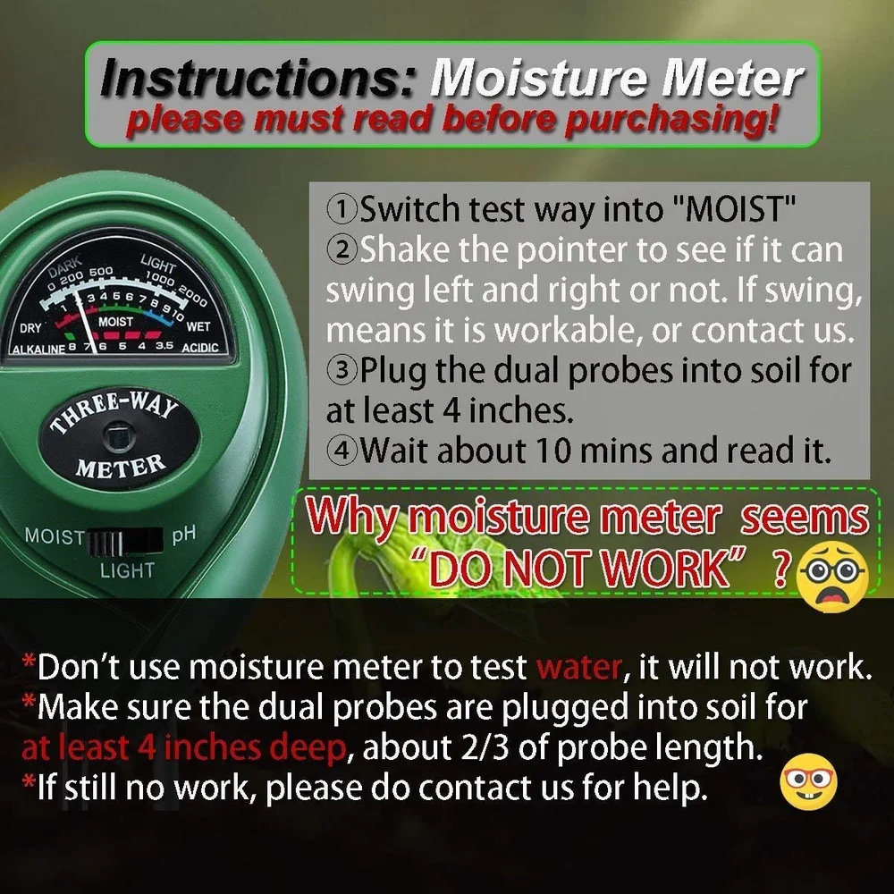 Three-Way Soil Meter for Moisture, Light Intensity and pH Testing - Image 10